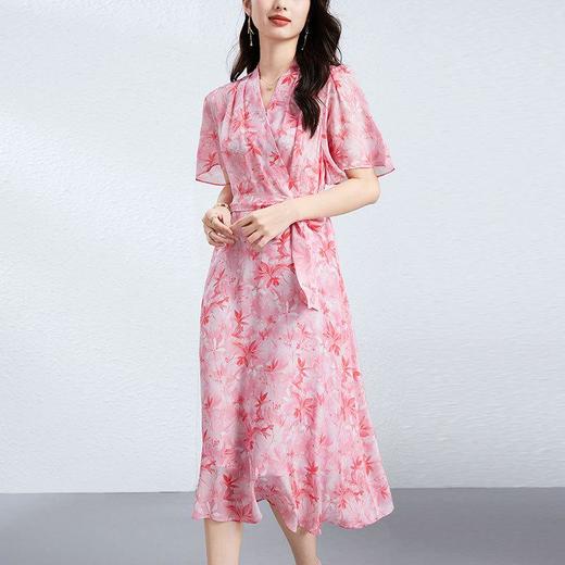 「高货kbnq」全新升级【铂金会员505/天猫679/差价174】(11519)洛诗琳轻奢桑蚕丝印花连衣裙2025夏季V领收腰气质真丝裙 商品图2