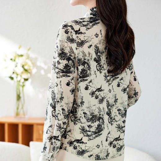 丁摩 桑蚕丝高级感轻奢水墨画真丝衬衫女2528 商品图3
