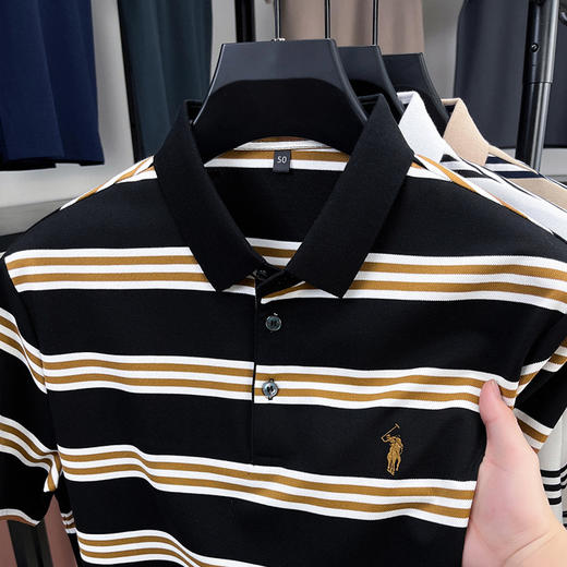 夏季条纹提花polo衫男色织条棉t恤男短袖 商品图1