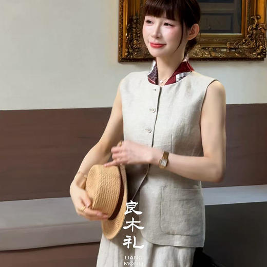 【预售7天】良木礼亚麻无袖套装（043535-618） 商品图1