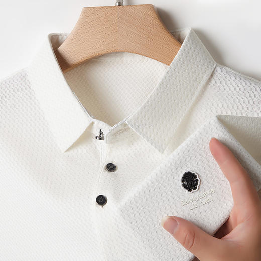 夏季新款纯色休闲男士t恤商务翻领薄款透气冰丝无痕短袖男 商品图1