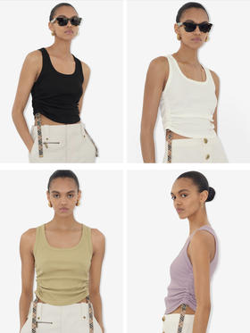 现货 THS-限时 B家 女士 U型领优雅背心 侧边经典格纹带 4色 BY604