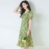 牛油果绿雪纺印花，茶歇裙V领优雅气质收腰显瘦连衣裙SH-15632 商品缩略图1