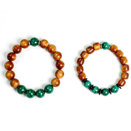 易祈吉祥五行补木系列崖柏手链孔雀石饰品送礼老银手串礼物 商品图4