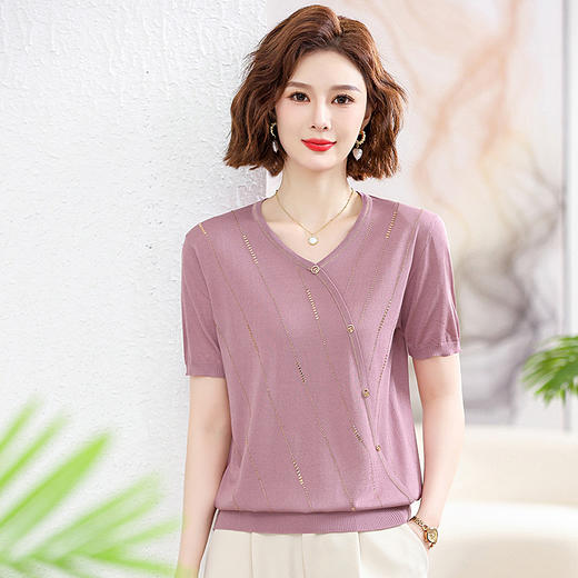 丁摩 洋气妈妈装夏装冰丝上衣宽松T恤小衫女士时尚薄款针织衫短袖5ZF-2392 商品图1