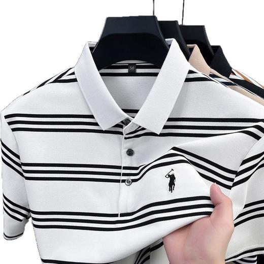 夏季条纹提花polo衫男色织条棉t恤男短袖 商品图4