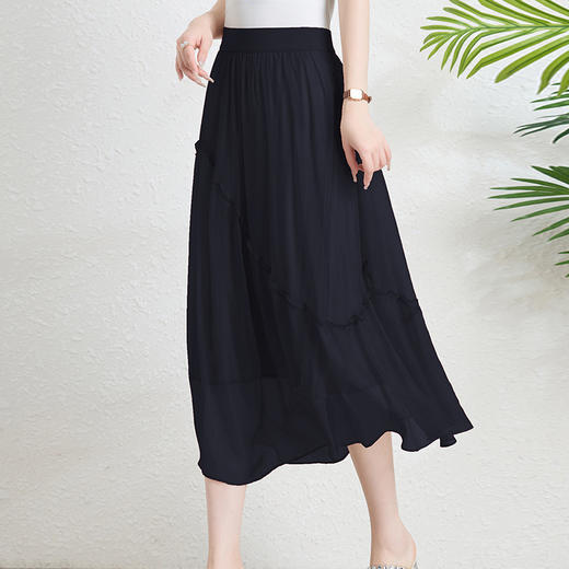 丁摩 真丝简约中长款网纱裙松紧腰桑蚕丝半身裙75670 商品图3