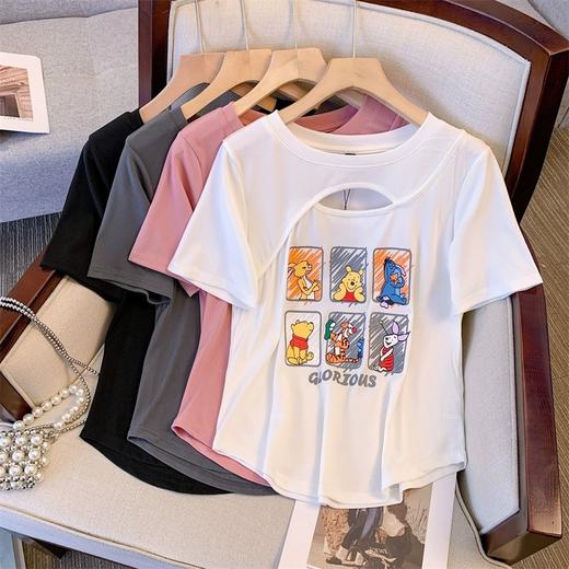 丁摩 大码女装夏季新款正肩短袖t恤女胖mm遮肉显瘦镂空设计感上衣5ZF-D18 商品图4