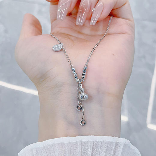 【线上铂金馆】PT950 #招财纳福 【国际铂金协会  精品】铂金空心间金珠AB调节福禄多多铜钱造型金币流苏葫芦套链(BTL00381)预售产品下单后不退款不退货不换货不补差价) 商品图2