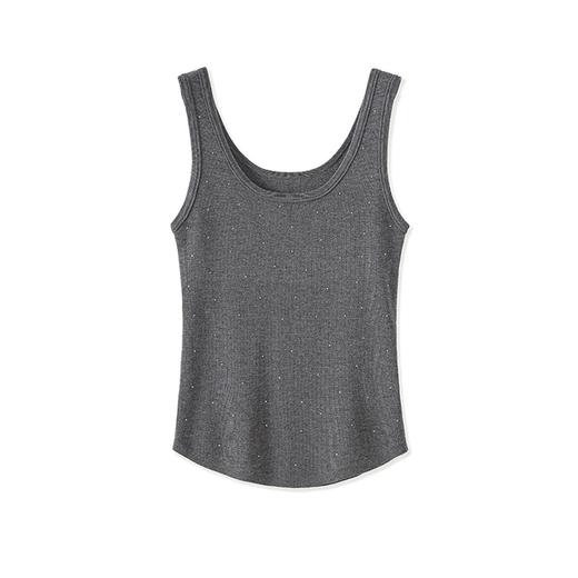 「高货wl」全新升级【铂金会员146/天猫199/差价53】(13447)洛诗琳16针密织兰精天丝烫钻坑条针织无袖修身打底上衣 商品图4