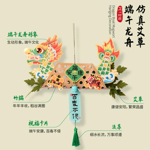 端午手工国风龙舟纸鸢艾草挂饰门挂手工diy材料竹编挂件暖场活动装饰 商品图2