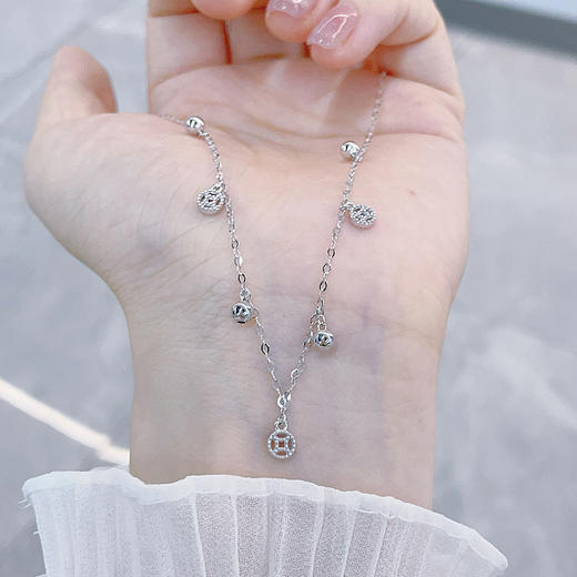 【限时8.8折】PT950 #招财纳福 铂金空心心可调节铜钱造型圆珠吊饰锁骨链套链(PTTL00159)预售产品下单后不退款不退货不换货不补差价)预售产品下单后不退款不退货不换货不补差价 商品图2