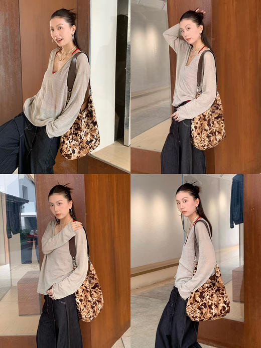 HIDEMI 都市马蹄包系列进口豹纹牛毛进口牛皮宽/窄肩带多种背法大包 豹纹牛毛/卡其色 商品图4