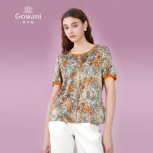 乔万尼重磅真丝衬衫女新款短袖复古设计EF2C362 商品图1