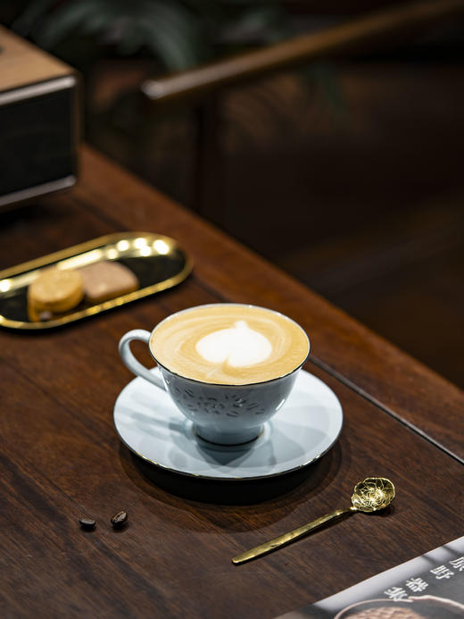 富玉 景德镇陶瓷金枝玉叶咖啡杯碟家用高档精致青瓷玲珑杯高级感轻奢高颜值 商品图3
