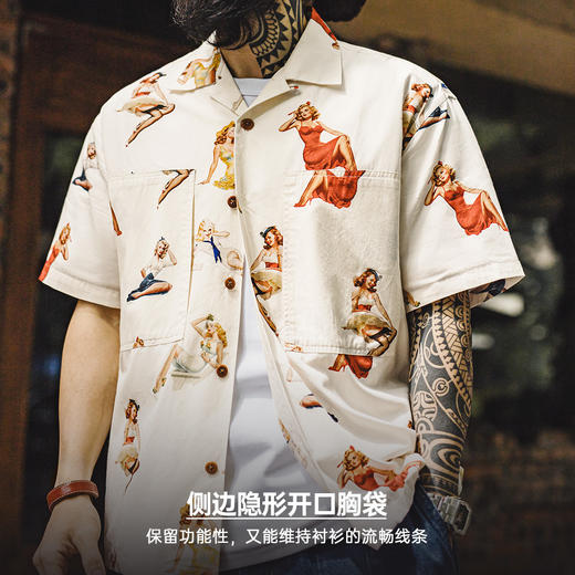 工装优选美式复古满印花古巴领衬衫夏威夷短袖沙滩衬衣外套男款夏 商品图3