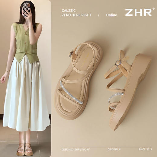 ZHR则则厚底凉鞋4.5CM外穿坡跟凉鞋2025新款百搭沙滩凉鞋罗马凉鞋 商品图1