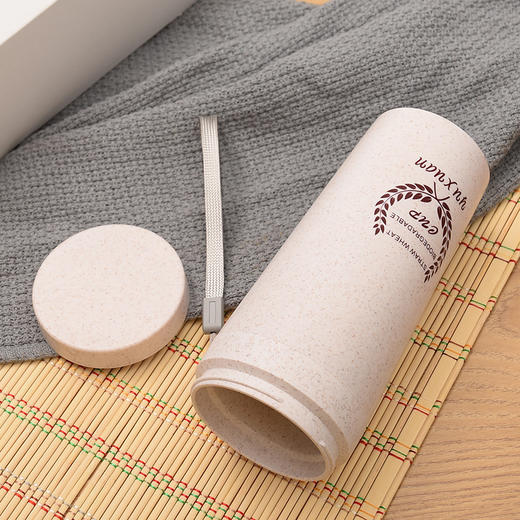 简约双层麦香杯手提塑料杯促销礼品水杯 商品图3