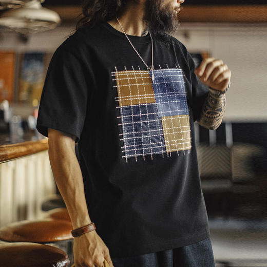 工装优选 日系复古撞色拼布短袖T恤纯棉透气设计感半袖Tee男夏 商品图4