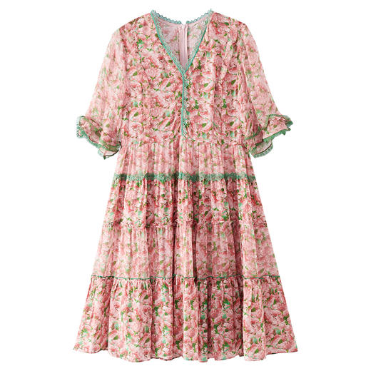 丁摩 粉色碎花真丝连衣裙桑蚕丝裙子女夏女装新款5ZF-69513 商品图4