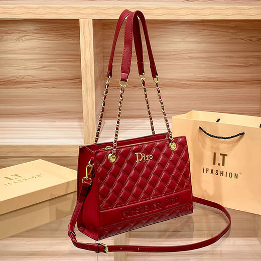 丁摩 【高品质】托特包女黑色菱格大容量百搭通勤链条手提单肩大包5ZF-5262 商品图2