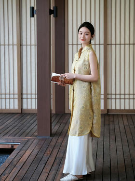 盛唐婧 |真丝宋锦花罗圆形花卉长马甲