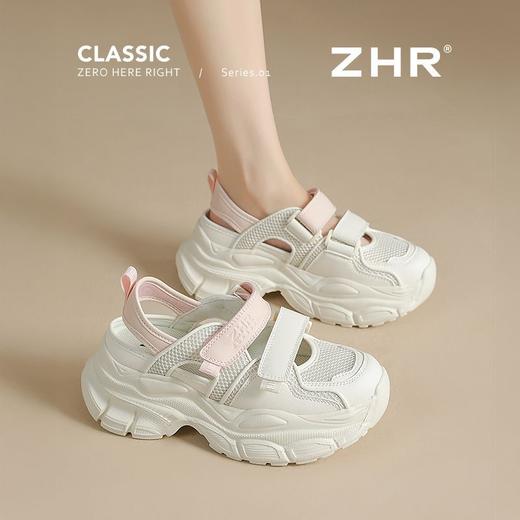 ZHR则则镂空厚底老爹鞋女鞋夏季魔术贴网面运动凉鞋女透气女鞋 商品图5