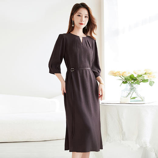 丁摩 夏季新100%桑蚕丝中长裙冠乐皱肌理感真丝连衣裙女5ZF-8900 商品图5