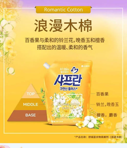 舒福蓝LG韩国进口衣物柔顺剂温和护衣不伤手持久留香防静电2.1L/袋 商品图2