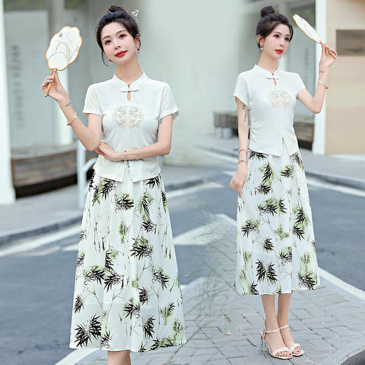 时尚潮流气质清新，复古盘扣款两件套套裙HMQY5318 商品图3