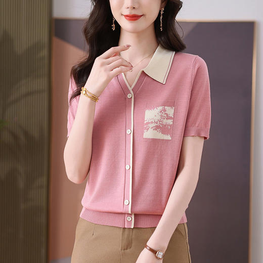 翻领冰丝针织衫，气质减龄polo衫上衣CC-89-791 商品图3
