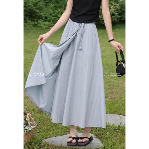 【6折秒杀】鹿向南「山月浪漫」蓝色法式气质半身裙女夏新款时尚宽松百搭长裙L55885 商品图0