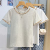 丁摩 重工串珠短袖T恤女夏韩版圆领休闲半袖设计感棉上衣5ZF-5263 商品缩略图0