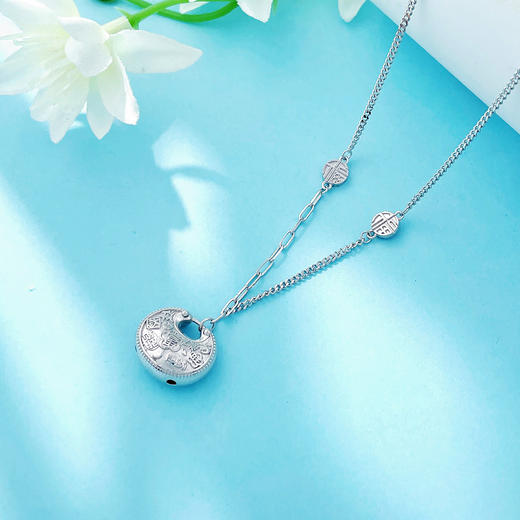 【限时8.8折】【线上铂金馆】PT950 #复古风 【国际铂金协会】铂金空心AB调节吉祥如意吉言吉语锁包套链(BTL00364)预售产品下单后不退款不退货不换货不补差价) 商品图2