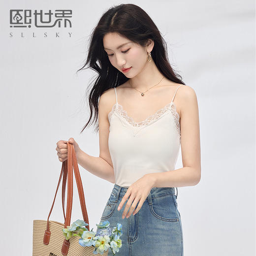 熙世界白色花边蕾丝吊带背心女夏季外穿基础打底内搭短款上衣美背 商品图0
