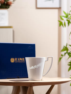 景德镇富玉陶瓷玉兰花马克杯高级感轻奢高颜值玲珑瓷茶杯高档精致礼盒装