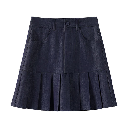 丁摩 牛仔裙百褶裙半身裙女春夏季新款遮胯显瘦高腰A字短裙5ZF-5828 商品图0