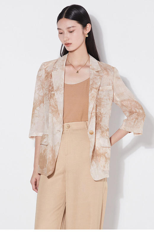 「K」洛诗琳15133气质苎麻小西装2025夏季新款超薄透气七分袖西装外套女420020 商品图0