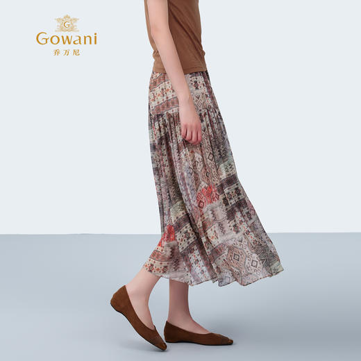 乔万尼度假风高腰设计印花A型半身裙ED2D443 商品图1