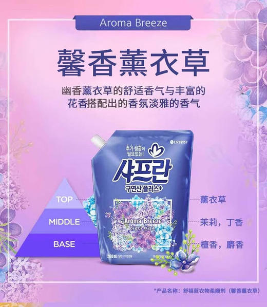 舒福蓝LG韩国进口衣物柔顺剂温和护衣不伤手持久留香防静电2.1L/袋 商品图3