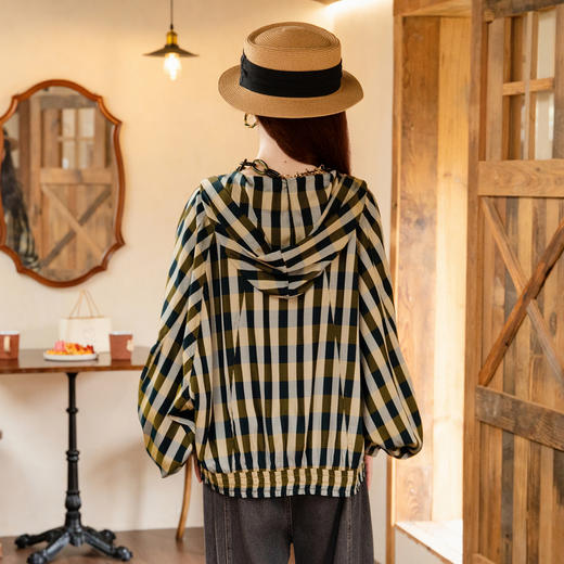 谜底连帽宽松外套女2025秋新款复古学院风格纹夹克长袖257MW7701 商品图2