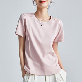 丁摩 液氨白色短袖正肩t恤女夏季丝光棉圆领打底衫体恤半袖5ZF-R6654