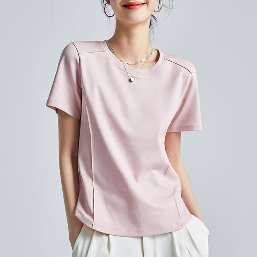 丁摩 液氨白色短袖正肩t恤女夏季丝光棉圆领打底衫体恤半袖5ZF-R6654 商品图0