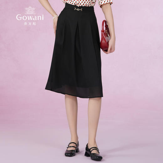 乔万尼黑色半身裙女新款夏a字裙显瘦垂坠感EM2D761 商品图2