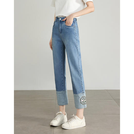 【五折购】熙世界夏女装中式国风珍珠盘扣V领绣花雪纺衬衫泡泡袖纯棉上衣 商品图4