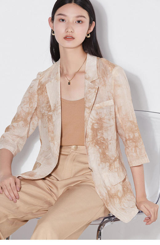 「K」洛诗琳15133气质苎麻小西装2025夏季新款超薄透气七分袖西装外套女420020 商品图1