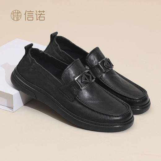 信诺软底男一脚蹬皮鞋2025年春夏新款休闲透气豆豆鞋英伦风乐福鞋N5C136-82 商品图5