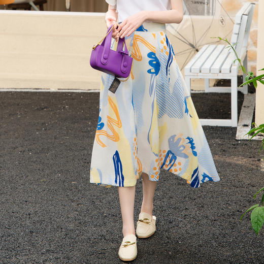 谜底花色半身裙2025秋季新款度假风复古印花中长款半裙257MB7754 商品图1