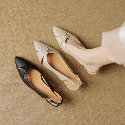 【预售5天】法式绝美软羊皮尖头镂空包头凉鞋夏季新款真皮高跟鞋YCJX&H-7995 商品图2