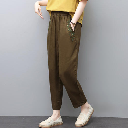 丁摩 女裤夏季薄款九分裤棉麻裤宽松直筒哈伦裤休闲亚麻裤3353 商品图3